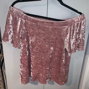 One Clothing LA Pink Velvet Off The Shoulder Top